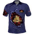 Personalised ANZAC Day Polo Shirt Poppy Flowers Ripped Fabric Effect