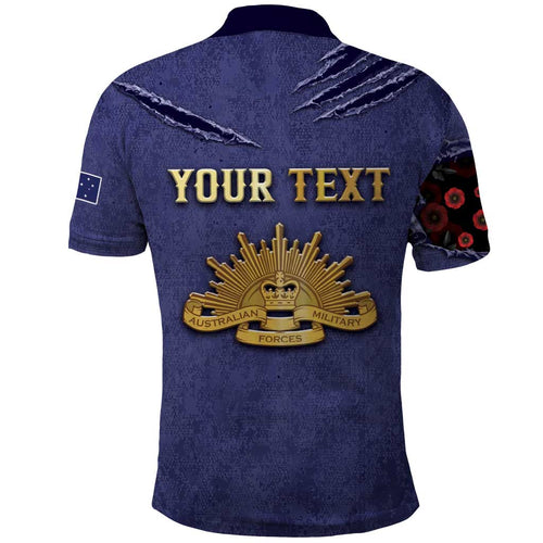 Personalised ANZAC Day Polo Shirt Poppy Flowers Ripped Fabric Effect