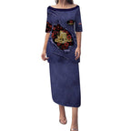 Personalised ANZAC Day Puletasi Poppy Flowers Ripped Fabric Effect