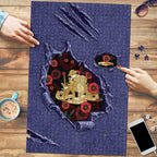 ANZAC Day Puzzle Poppy Flowers Ripped Fabric Effect