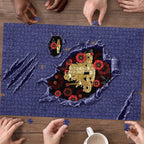 ANZAC Day Puzzle Poppy Flowers Ripped Fabric Effect