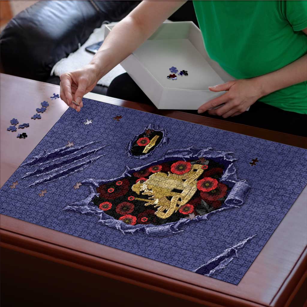 ANZAC Day Puzzle Poppy Flowers Ripped Fabric Effect