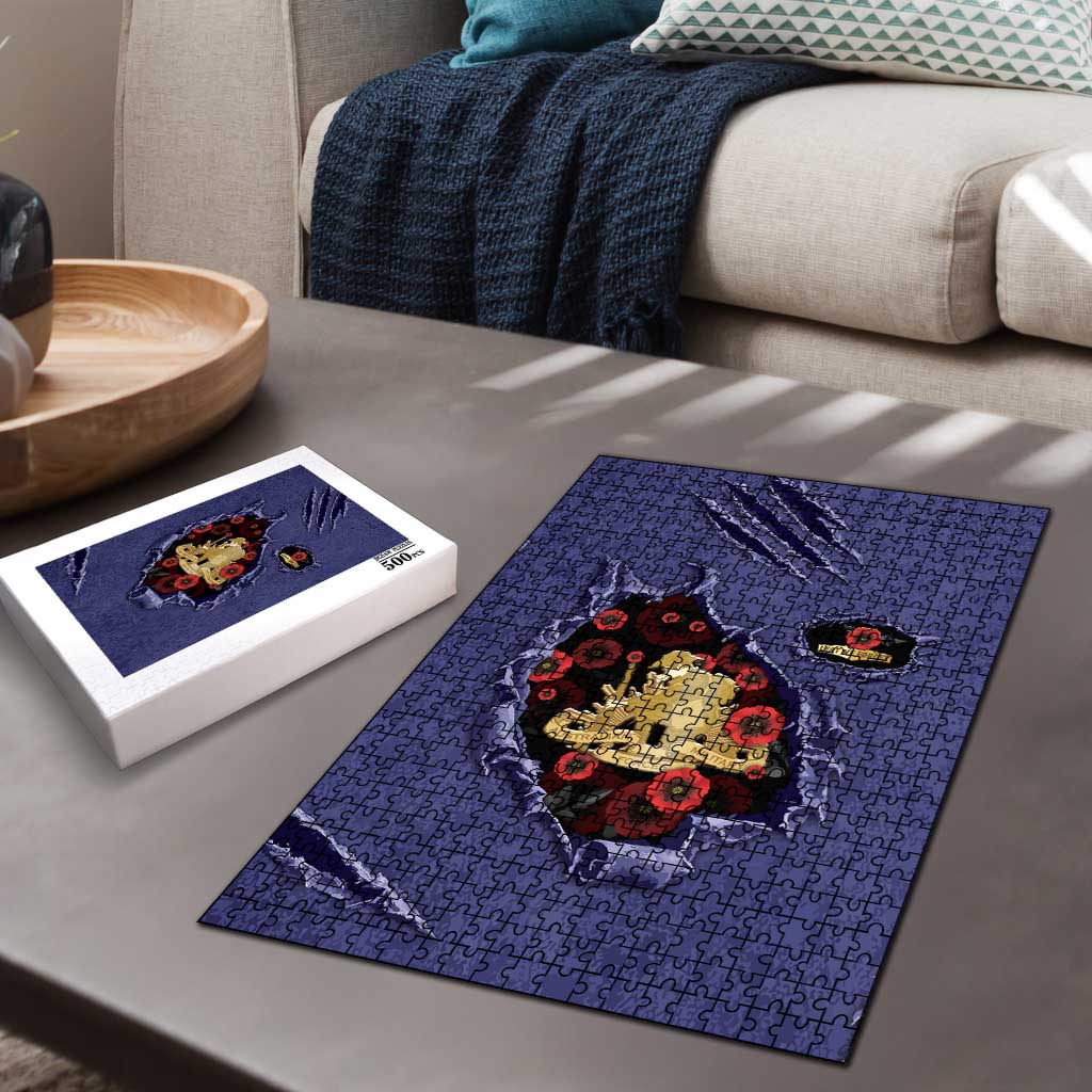 ANZAC Day Puzzle Poppy Flowers Ripped Fabric Effect