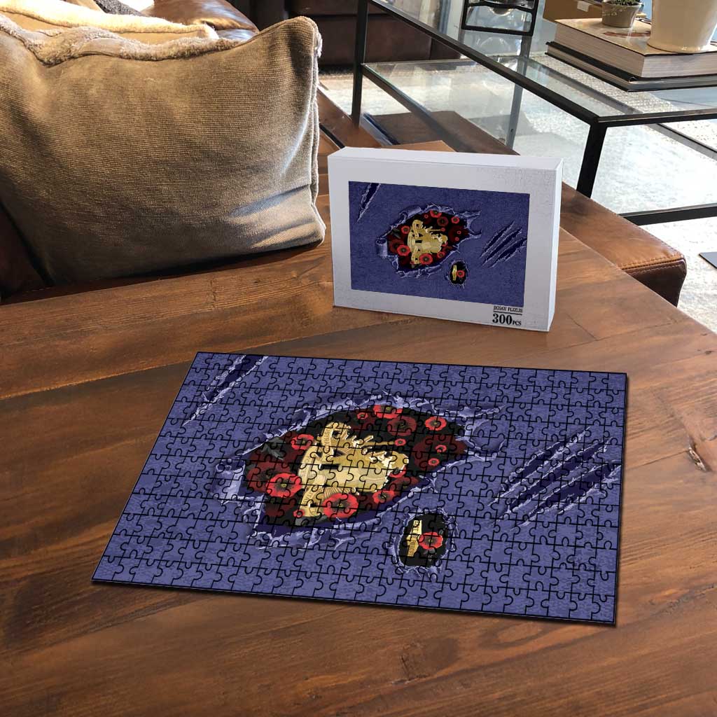 ANZAC Day Puzzle Poppy Flowers Ripped Fabric Effect