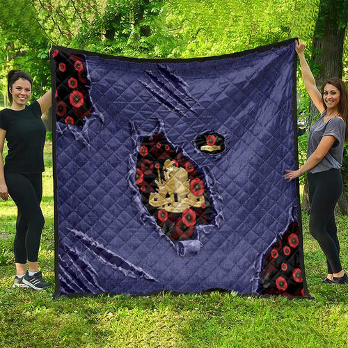 ANZAC Day Quilt Poppy Flowers Ripped Fabric Effect