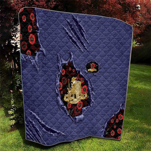 ANZAC Day Quilt Poppy Flowers Ripped Fabric Effect