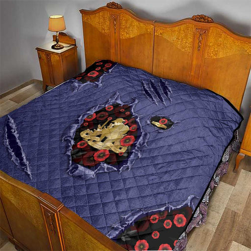 ANZAC Day Quilt Poppy Flowers Ripped Fabric Effect