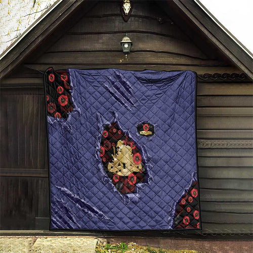 ANZAC Day Quilt Poppy Flowers Ripped Fabric Effect