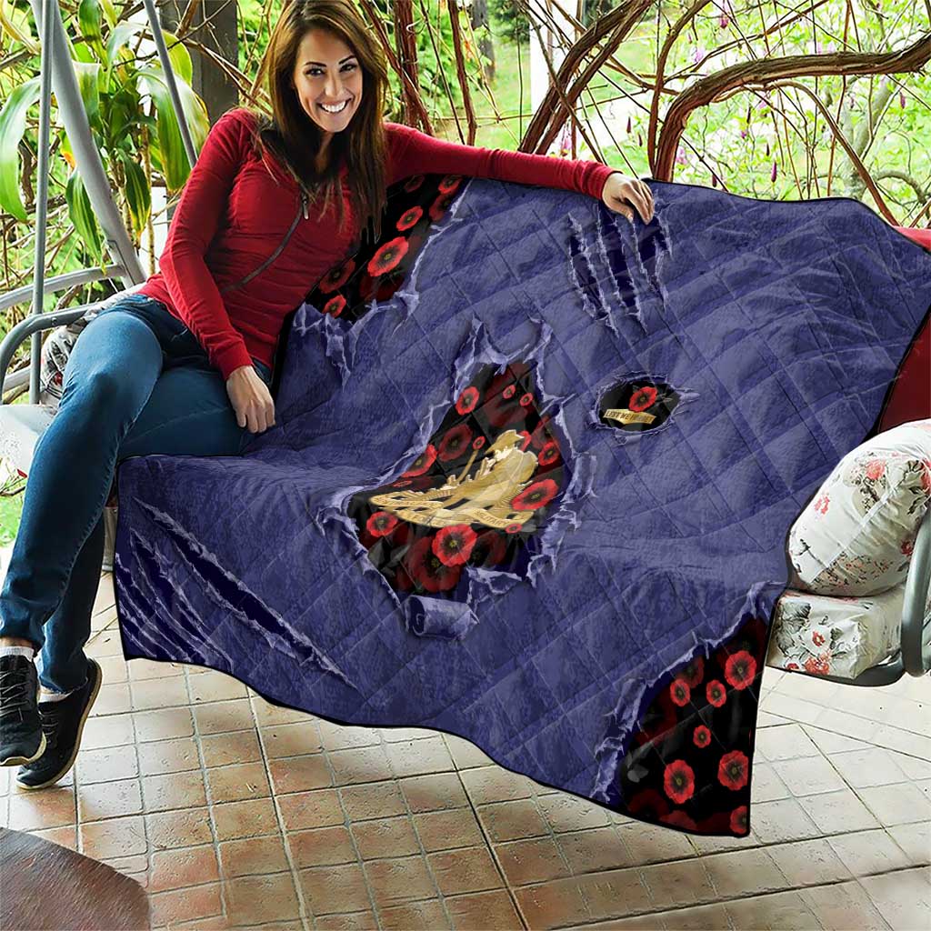 ANZAC Day Quilt Poppy Flowers Ripped Fabric Effect