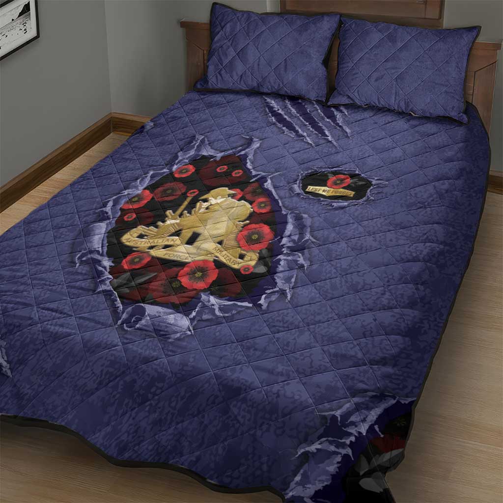 ANZAC Day Quilt Bed Set Poppy Flowers Ripped Fabric Effect