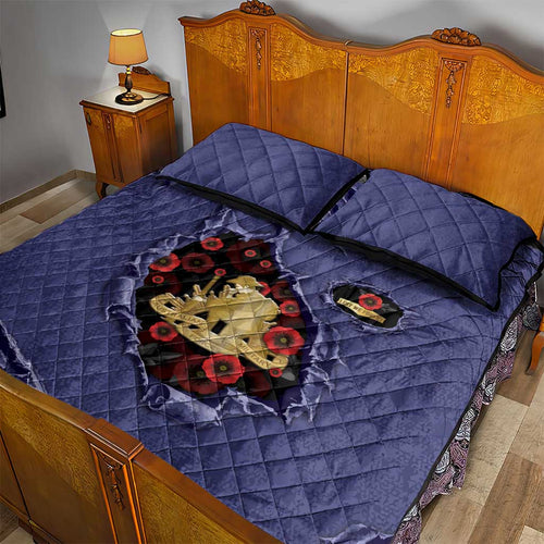ANZAC Day Quilt Bed Set Poppy Flowers Ripped Fabric Effect