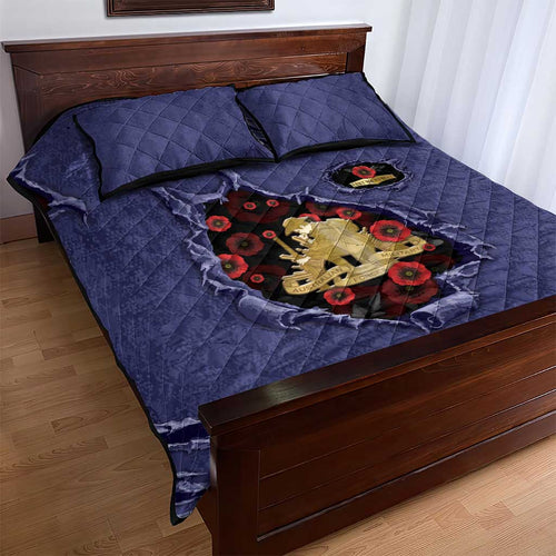 ANZAC Day Quilt Bed Set Poppy Flowers Ripped Fabric Effect