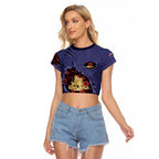Personalised ANZAC Day Raglan Cropped T Shirt Poppy Flowers Ripped Fabric Effect