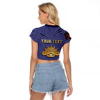 Personalised ANZAC Day Raglan Cropped T Shirt Poppy Flowers Ripped Fabric Effect