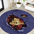 ANZAC Day Round Carpet Poppy Flowers Ripped Fabric Effect