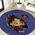 ANZAC Day Round Carpet Poppy Flowers Ripped Fabric Effect