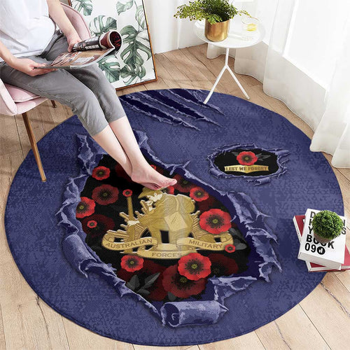 ANZAC Day Round Carpet Poppy Flowers Ripped Fabric Effect