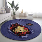 ANZAC Day Round Carpet Poppy Flowers Ripped Fabric Effect