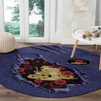 ANZAC Day Round Carpet Poppy Flowers Ripped Fabric Effect