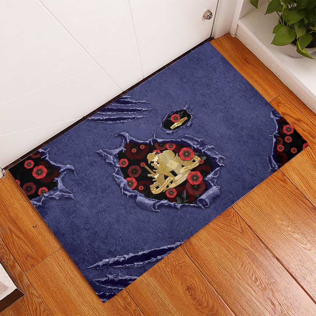 ANZAC Day Rubber Doormat Poppy Flowers Ripped Fabric Effect