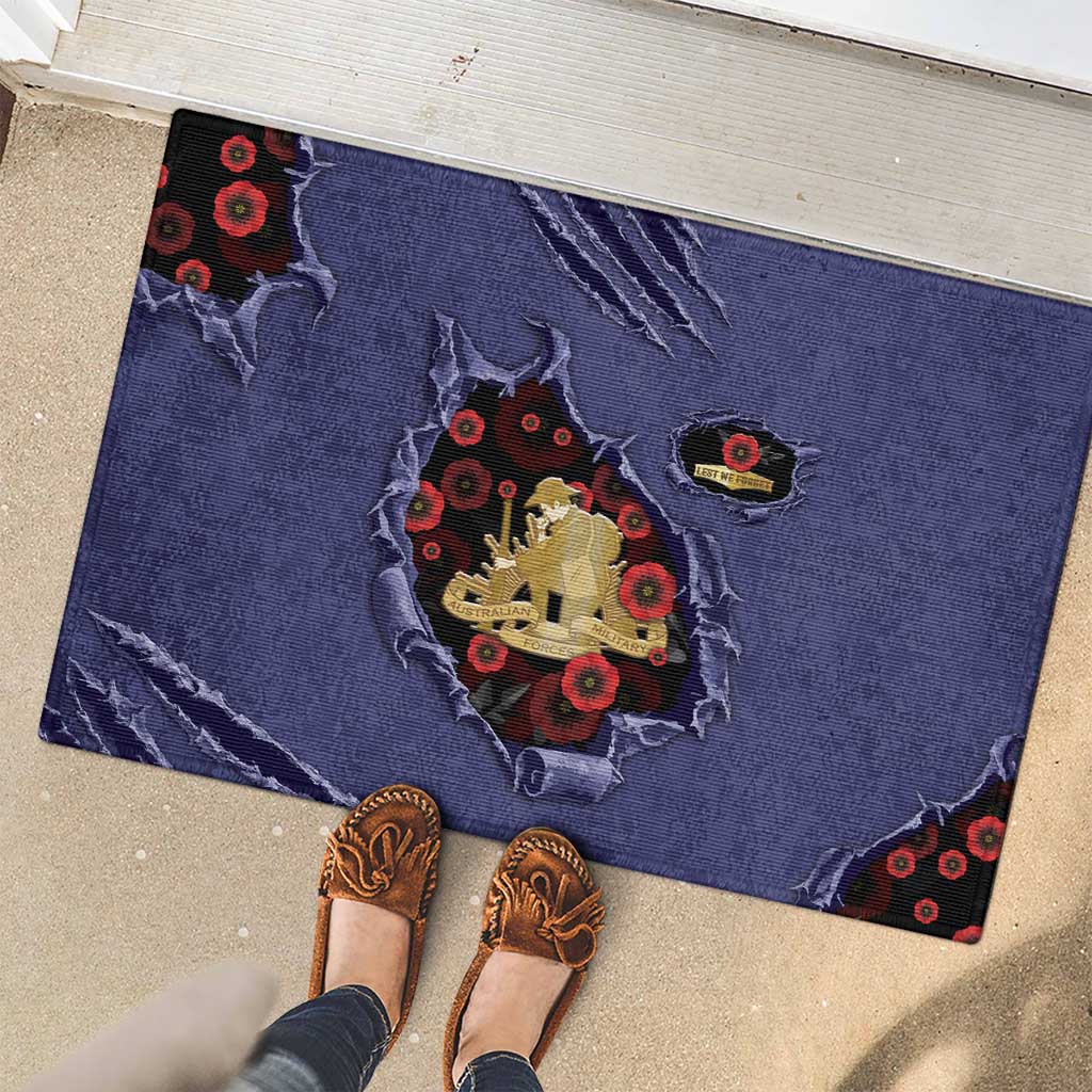 ANZAC Day Rubber Doormat Poppy Flowers Ripped Fabric Effect