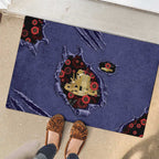 ANZAC Day Rubber Doormat Poppy Flowers Ripped Fabric Effect