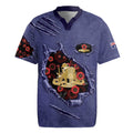 Personalised ANZAC Day Rugby Jersey Poppy Flowers Ripped Fabric Effect