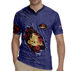 Personalised ANZAC Day Rugby Jersey Poppy Flowers Ripped Fabric Effect