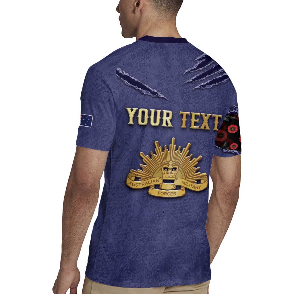 Personalised ANZAC Day Rugby Jersey Poppy Flowers Ripped Fabric Effect