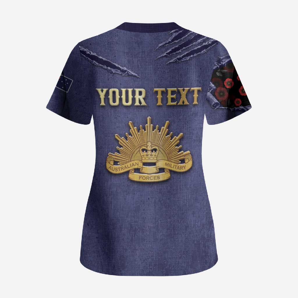 Personalised ANZAC Day Scrub Top Poppy Flowers Ripped Fabric Effect