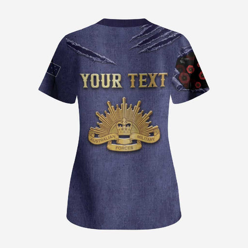 Personalised ANZAC Day Scrub Top Poppy Flowers Ripped Fabric Effect