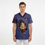 Personalised ANZAC Day Scrub Top Poppy Flowers Ripped Fabric Effect