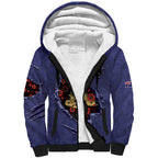Personalised ANZAC Day Sherpa Hoodie Poppy Flowers Ripped Fabric Effect