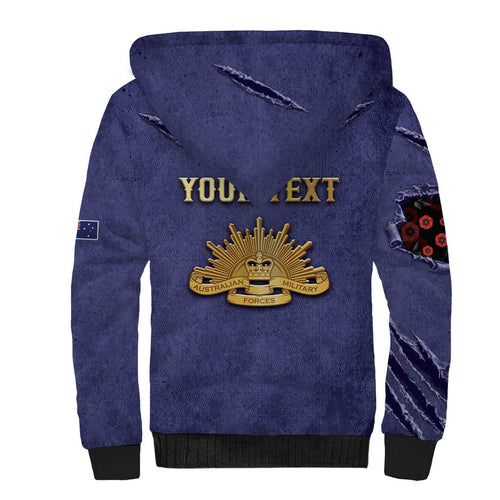 Personalised ANZAC Day Sherpa Hoodie Poppy Flowers Ripped Fabric Effect