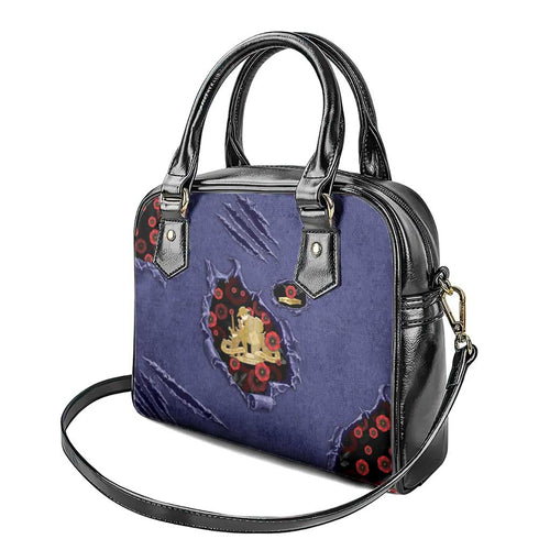 ANZAC Day Shoulder Handbag Poppy Flowers Ripped Fabric Effect