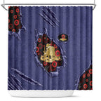 ANZAC Day Shower Curtain Poppy Flowers Ripped Fabric Effect