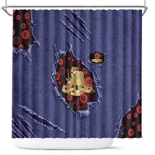 ANZAC Day Shower Curtain Poppy Flowers Ripped Fabric Effect