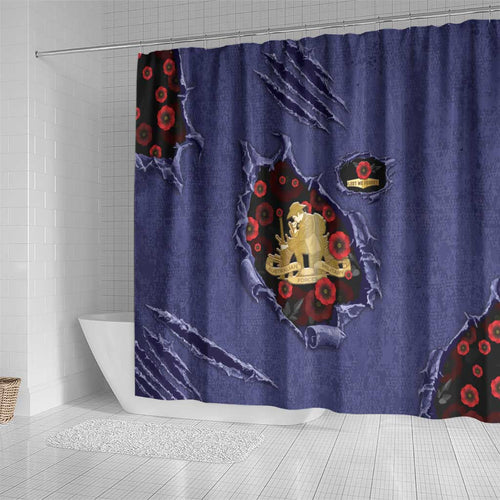 ANZAC Day Shower Curtain Poppy Flowers Ripped Fabric Effect