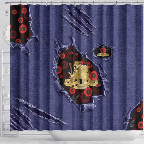 ANZAC Day Shower Curtain Poppy Flowers Ripped Fabric Effect