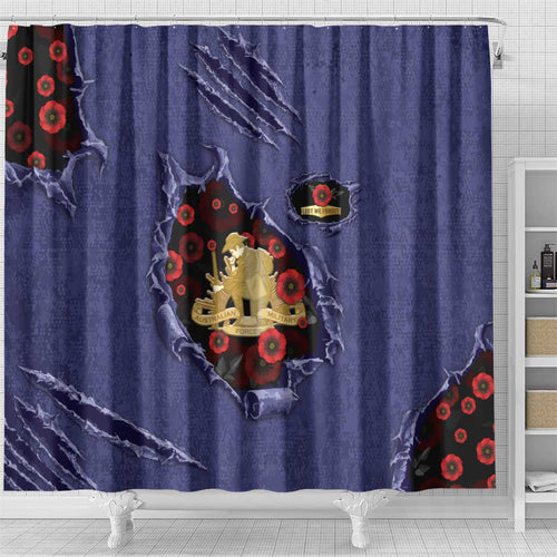 ANZAC Day Shower Curtain Poppy Flowers Ripped Fabric Effect