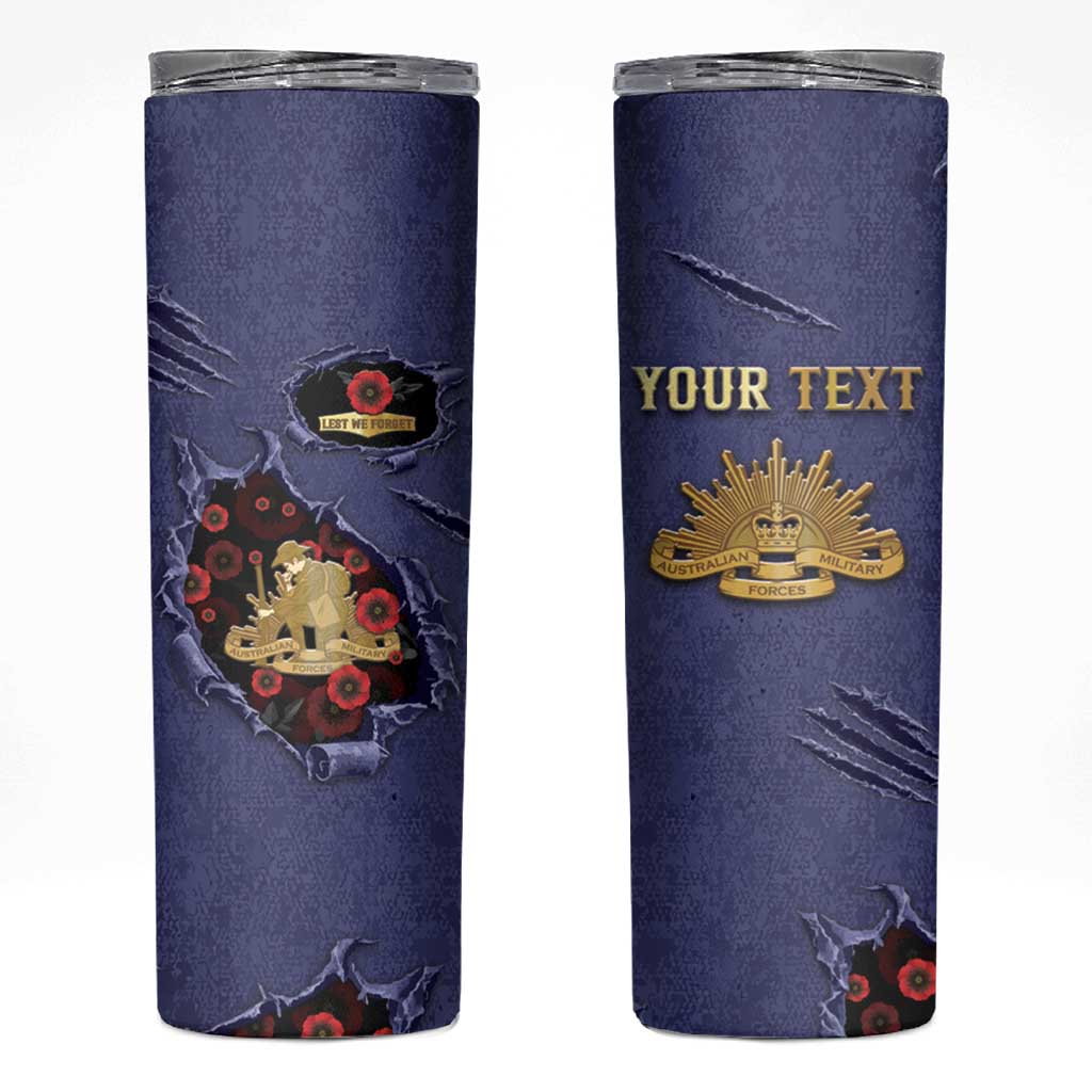 Personalised ANZAC Day Skinny Tumbler Poppy Flowers Ripped Fabric Effect