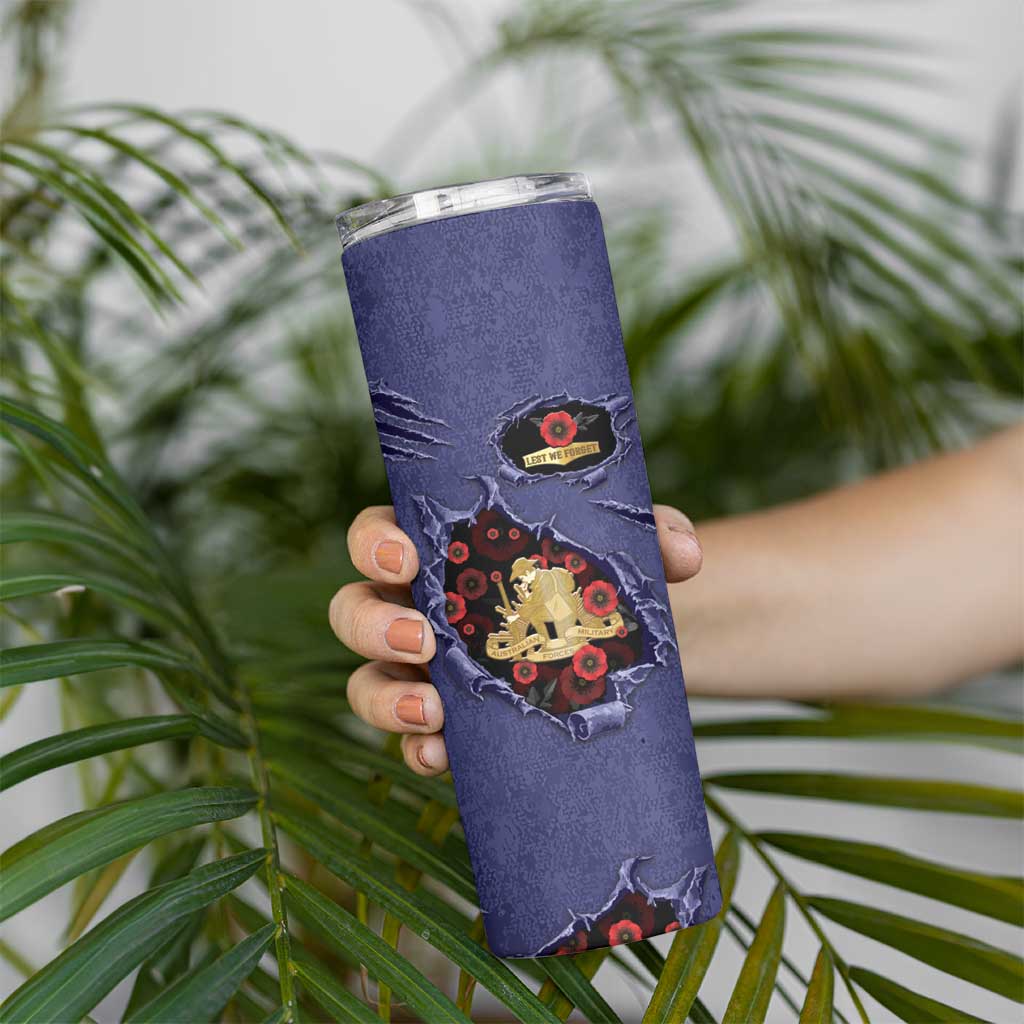 Personalised ANZAC Day Skinny Tumbler Poppy Flowers Ripped Fabric Effect