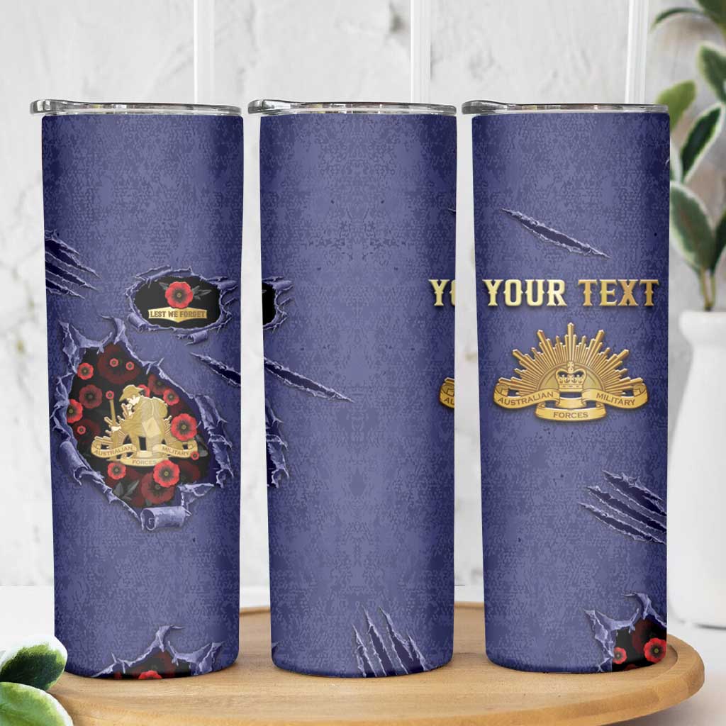 Personalised ANZAC Day Skinny Tumbler Poppy Flowers Ripped Fabric Effect