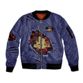 Personalised ANZAC Day Sleeve Zip Bomber Jacket Poppy Flowers Ripped Fabric Effect
