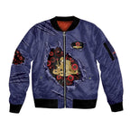 Personalised ANZAC Day Sleeve Zip Bomber Jacket Poppy Flowers Ripped Fabric Effect