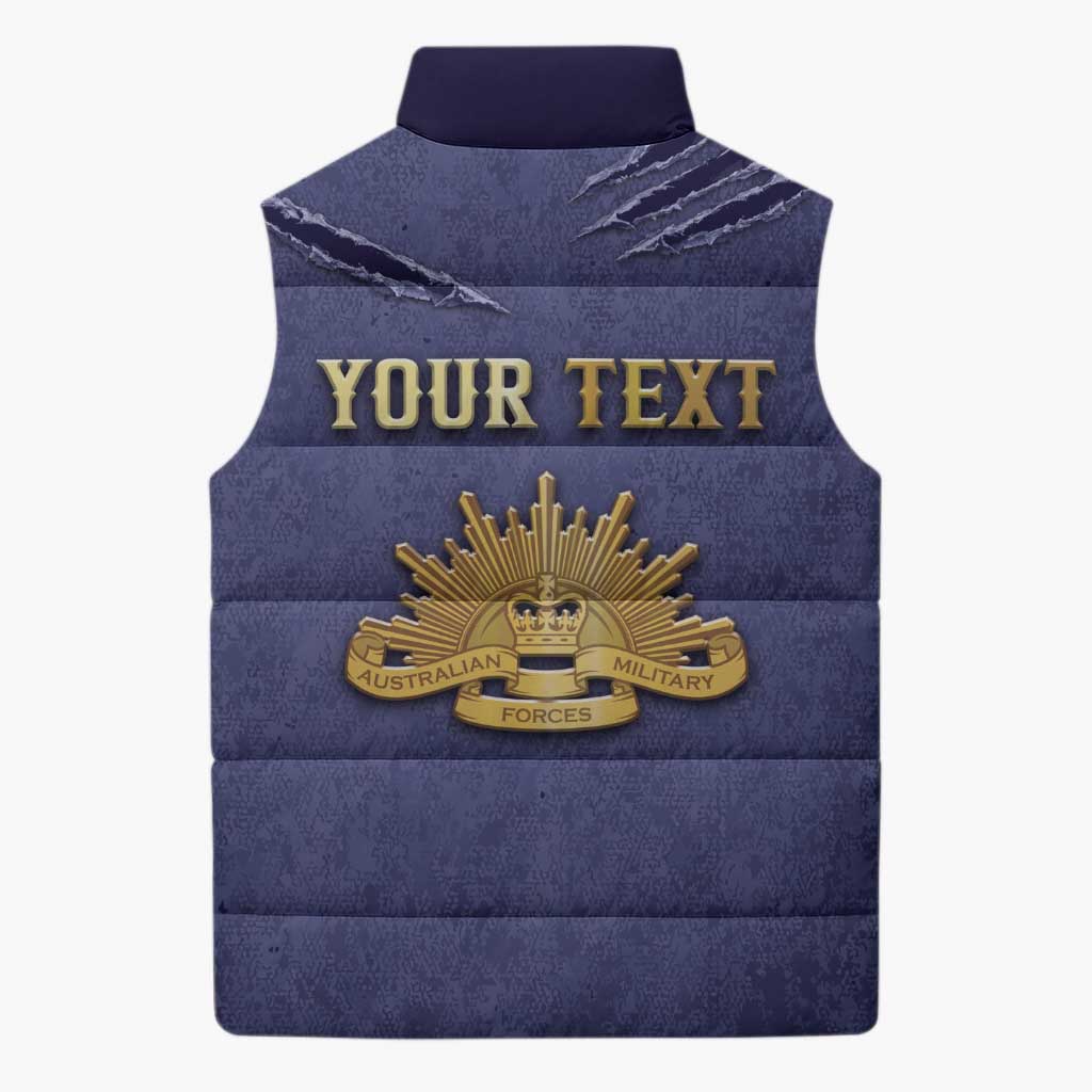 Personalised ANZAC Day Sleeveless Puffer Jacket Poppy Flowers Ripped Fabric Effect