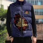 Personalised ANZAC Day Sleeveless Puffer Jacket Poppy Flowers Ripped Fabric Effect