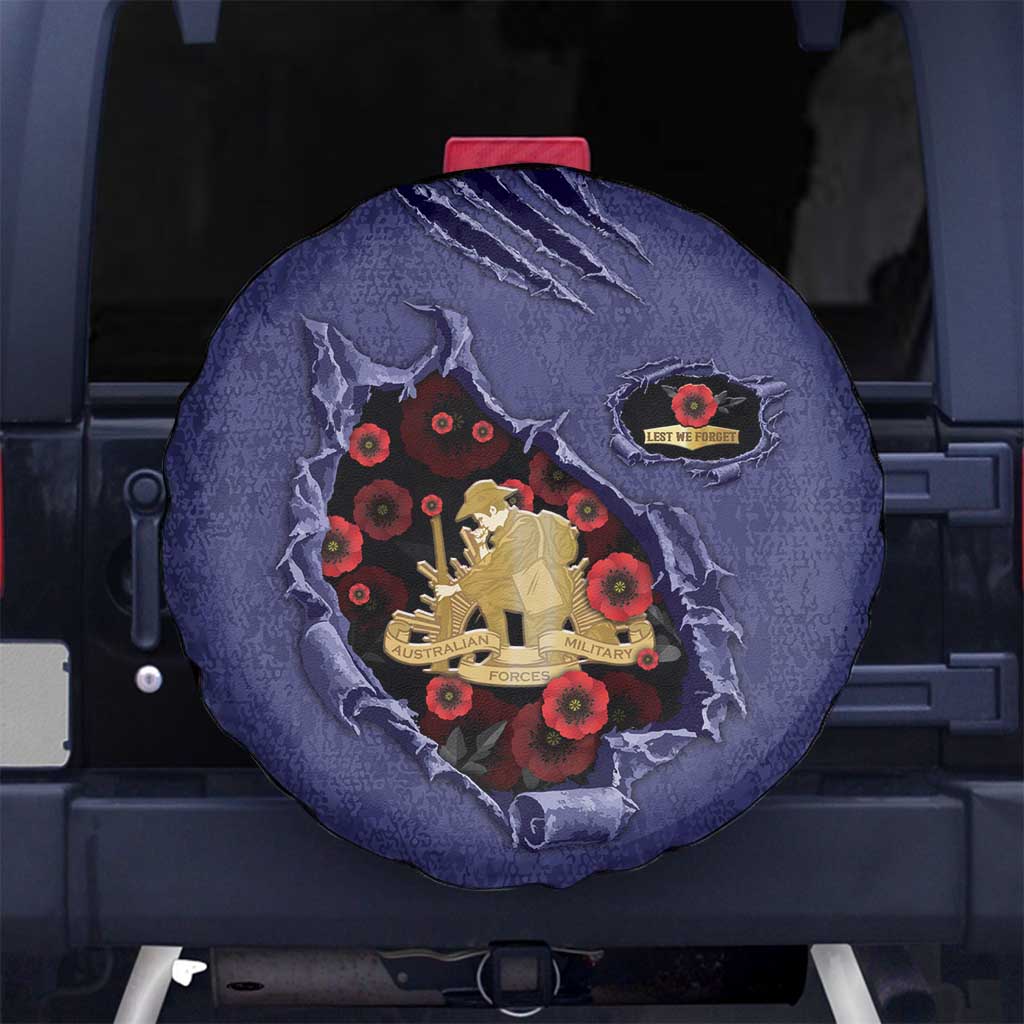 ANZAC Day Spare Tire Cover Poppy Flowers Ripped Fabric Effect