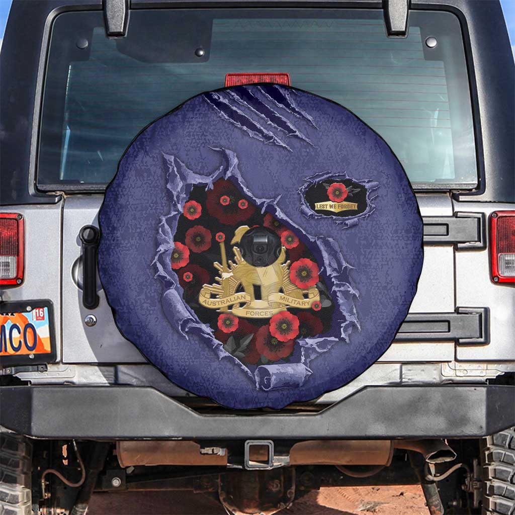 ANZAC Day Spare Tire Cover Poppy Flowers Ripped Fabric Effect