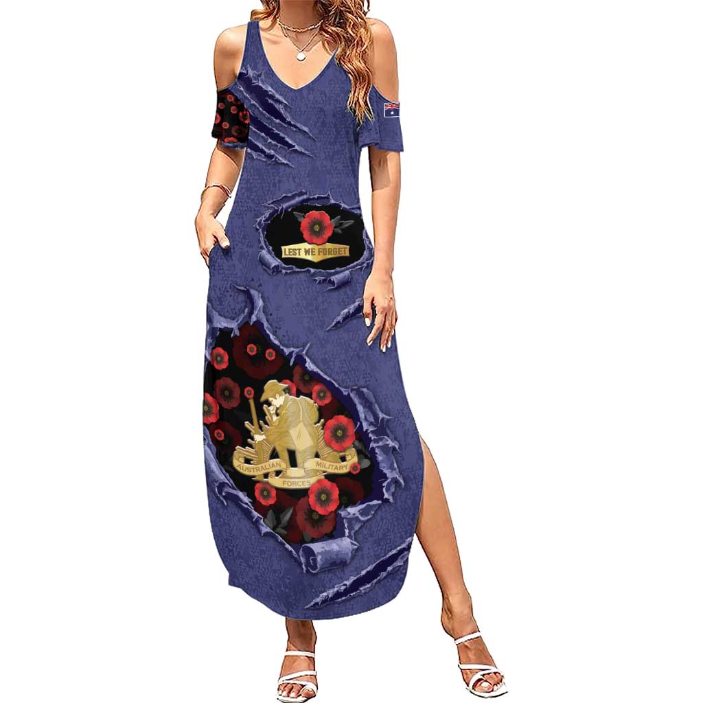 Personalised ANZAC Day Summer Maxi Dress Poppy Flowers Ripped Fabric Effect